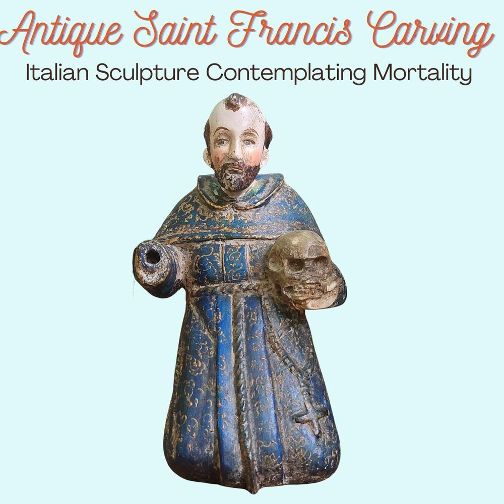 Handcarved Saint Francis Sculpture | Antique Gold Gilt Italian Art Divine Figure